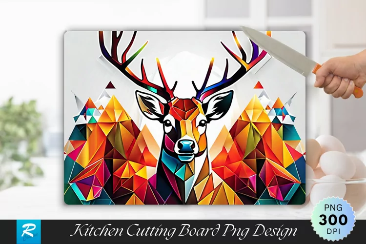 Polygon Deer Cutting Board Sublimation Design