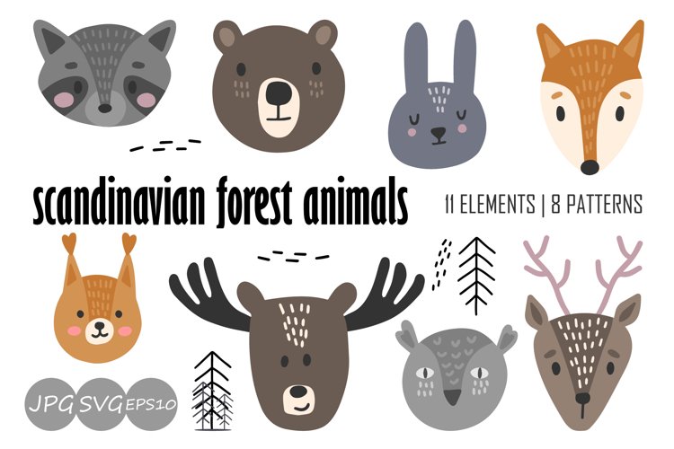 Baby Scandinavian Animals Clipart Bundle example image 1