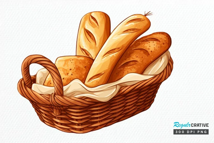 Bread Basket Watercolor Sublimation PNG Clipart