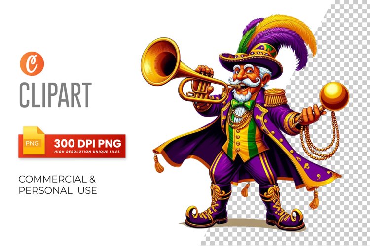 Mardi Gras Trumpet Man Clipart PNG (3136671)