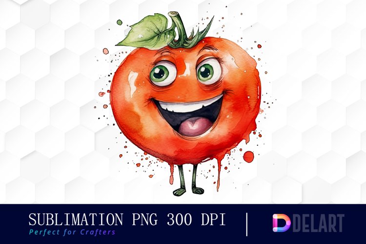 Watercolor Cute Tomato Happy Face Sublimation Clipart