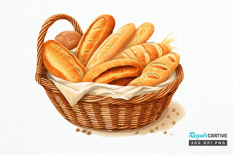 Bread Basket Watercolor Sublimation PNG Clipart