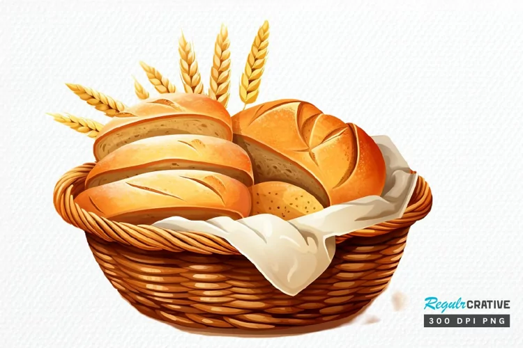 Bread Basket Watercolor Sublimation PNG Clipart