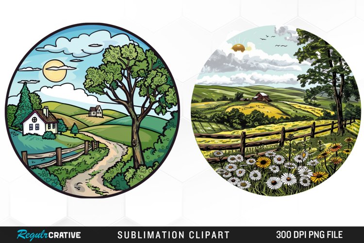 Watercolor Countryside Design Clipart example image 1