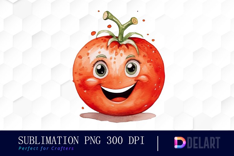 Watercolor Cute Tomato Happy Face Clipart Set