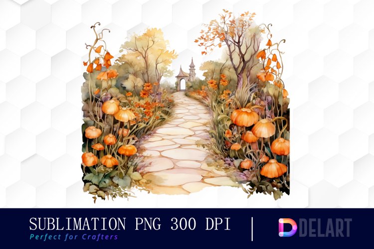 Watercolor Halloween Garden Path Sublimation Clipart