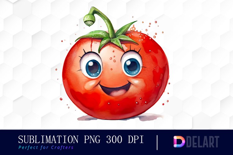 Watercolor Cute Tomato Happy Face Clipart Design