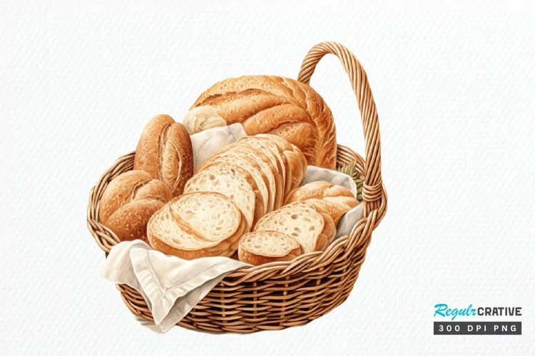 Bread Basket Watercolor Sublimation PNG Clipart