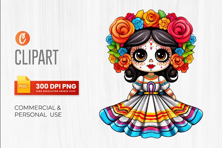 Cute dolls La Catrina Day of the dead Clipart Día (3170174)