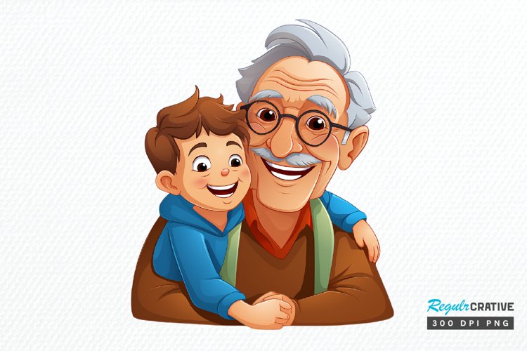 Happy Grandpa and Grandson PNG Clipart