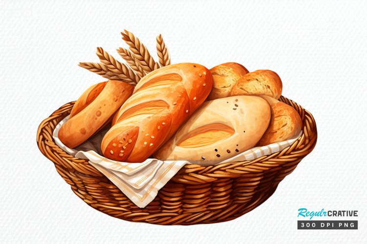 Bread Basket Watercolor Sublimation PNG Clipart