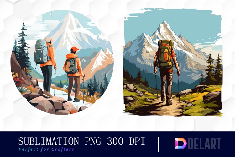 Hiking Watercolor Sublimation Clipart PNG example image 1