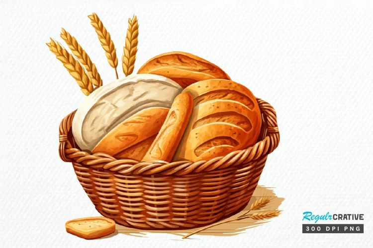 Bread Basket Watercolor Sublimation PNG Clipart