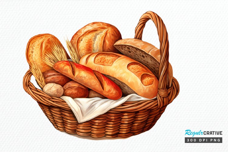 Bread Basket Watercolor Sublimation PNG Clipart