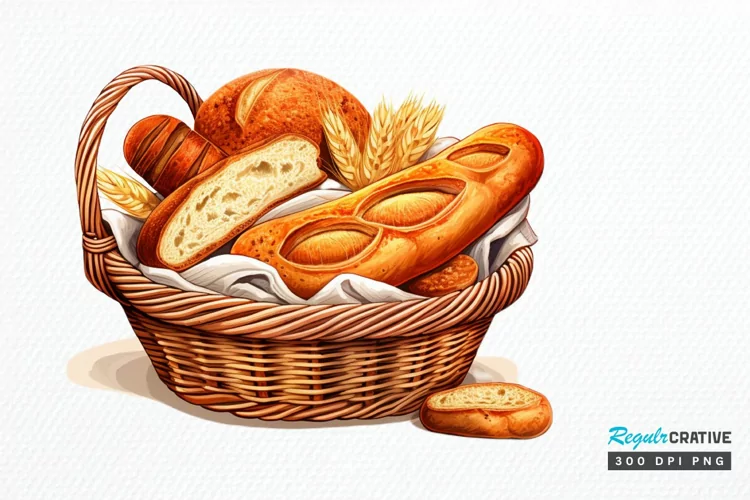 Bread Basket Watercolor Sublimation PNG Clipart