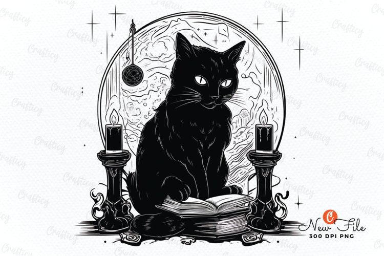 Black Cat Reading Tarot Cards Clipart PNG (3108027)