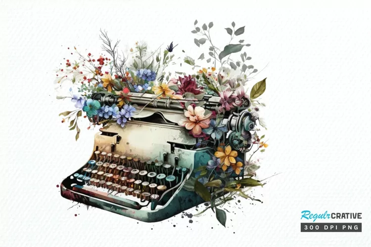 Watercolor Vintage Typewriter PNG Clipart
