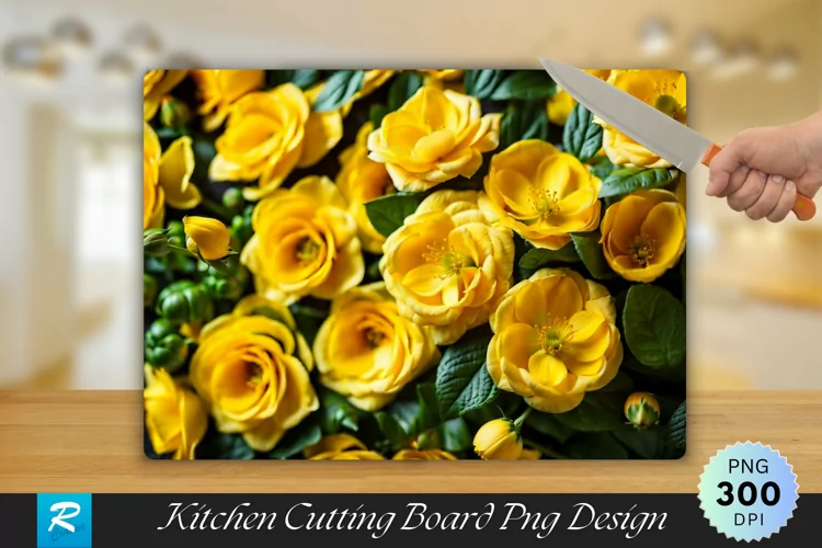 Yellow Floral Cutting Board Sublimation Design