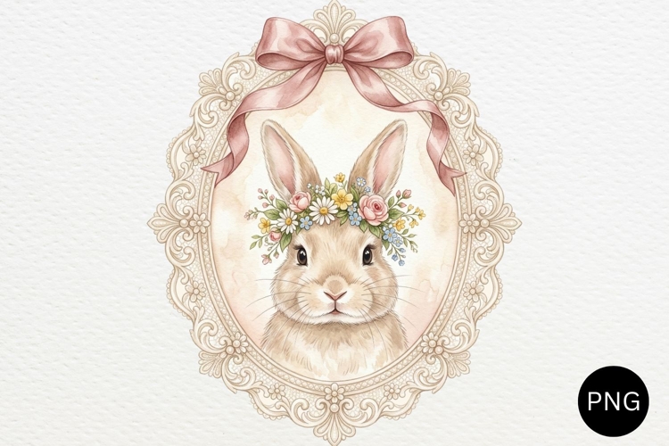 Floral Vintage Easter Bunny PNG