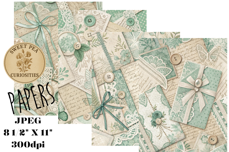 Shabby Chic, Blue/Green, Paper, Floral, Papers, Junk Journal