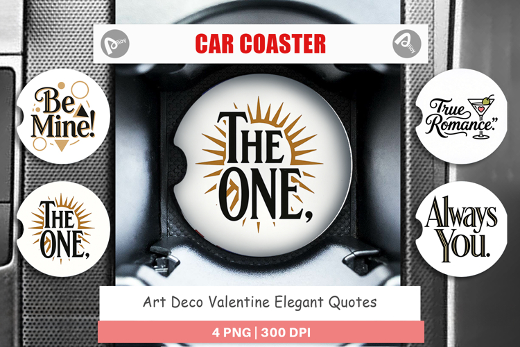 Art Deco Valentine Quotes Car Coaster