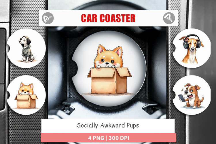Socially Awkward Pups Car Coaster
