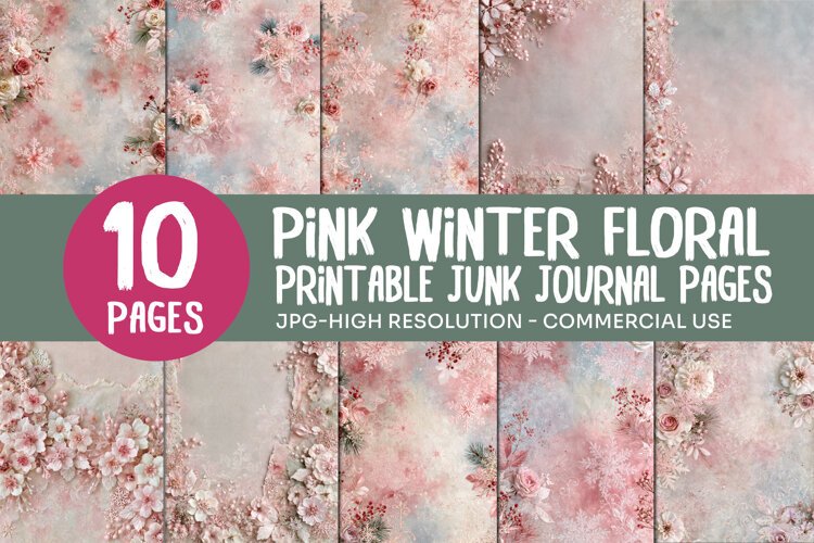 Pink Winter Floral Junk Journal Pages example image 1
