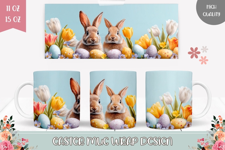Floral Easter Mug Design, Easter Animals Mug Wrap
