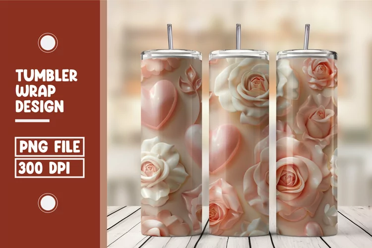 Heart Flower Tumbler Wrap Design