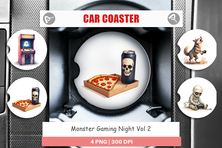 Car Coaster Watercolor Monster Gaming Night