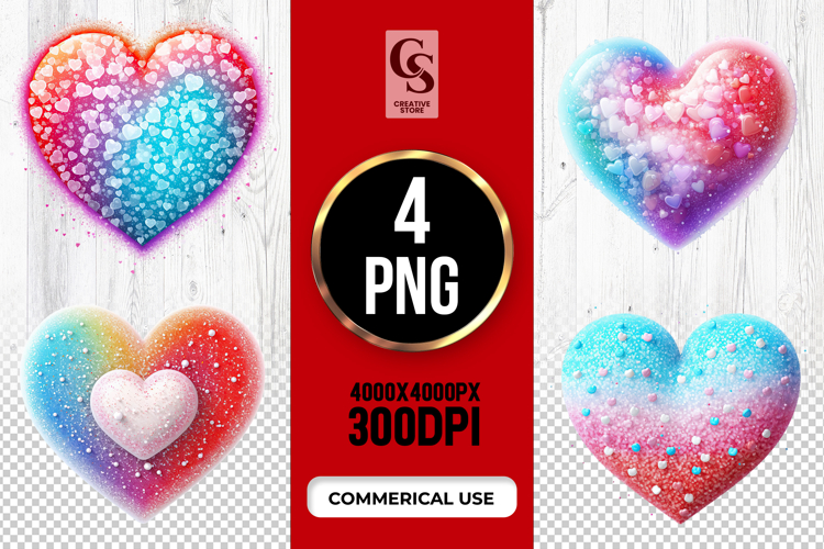 Rainbow Glitter Heart Clipart Sublimation PNG