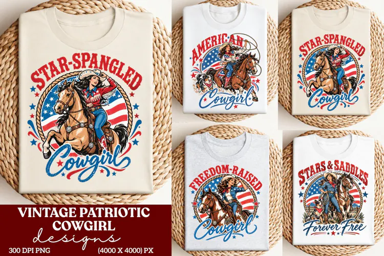 Star Spangled Cowgirl Patriotic PNG, Western Cowgirl Horse A