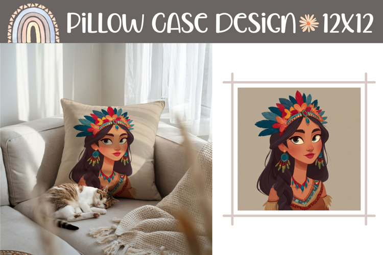 Ethnic Pillow Template, Cartoon Girl Pillow Sublimation