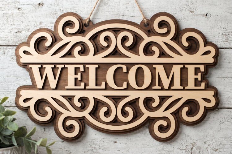 Welcome Sign Lasercut - Laser Cut Split Monogram File example image 1