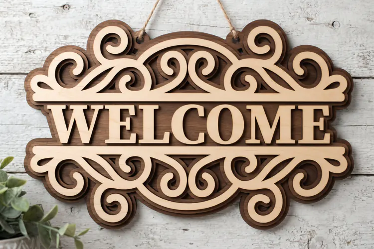 Welcome Sign Lasercut - Laser Cut Split Monogram File