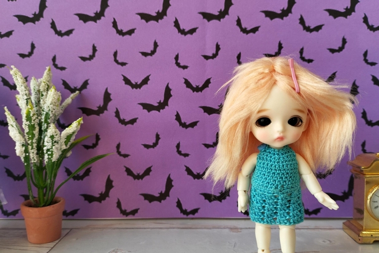 Dollhouse wallpaper Halloween style with bat digital downloa