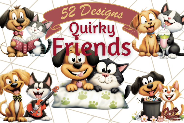 Dog and Cat Friends Clipart, Cute Animal Pet Art PNG Set