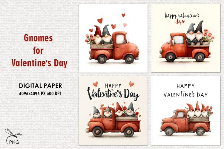 Gnomes for Valentines Day digital paper, background clipart