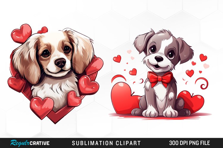 Watercolor Valentines Day Dogs Clipart