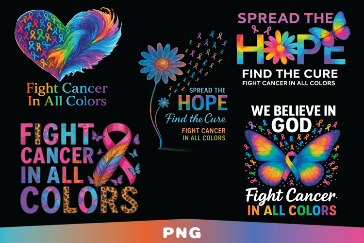 Fight Cancer In All Color Png Bundle, colorfull bundle