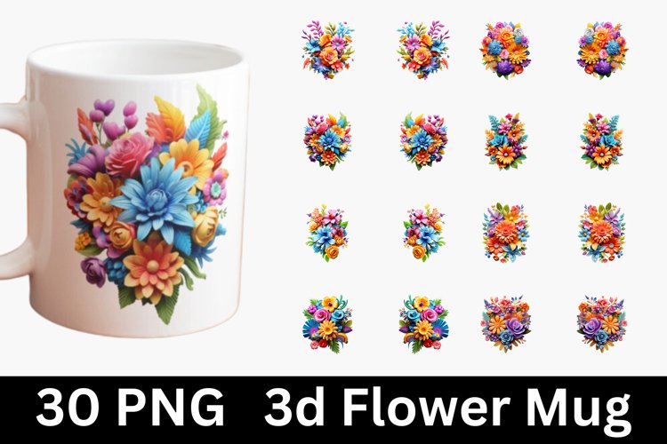 3d Flower Sublimation Mug, 3d mug wrap, 30 PNG Designs example image 1