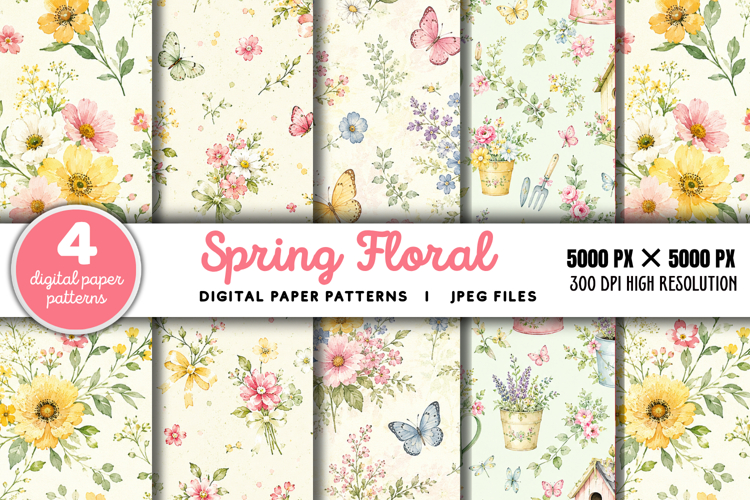 Spring Floral Digital Paper JPG