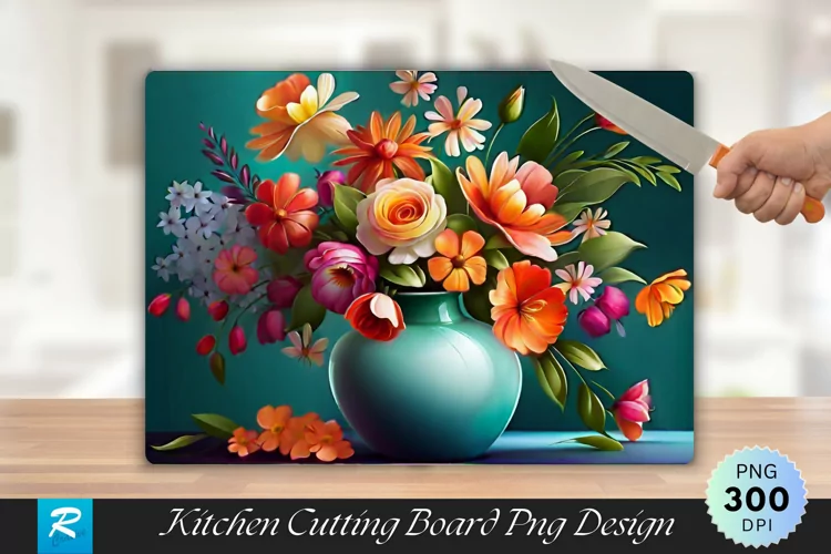 Floral Bouquet Blossom Vase Cutting Board Sublimation Design