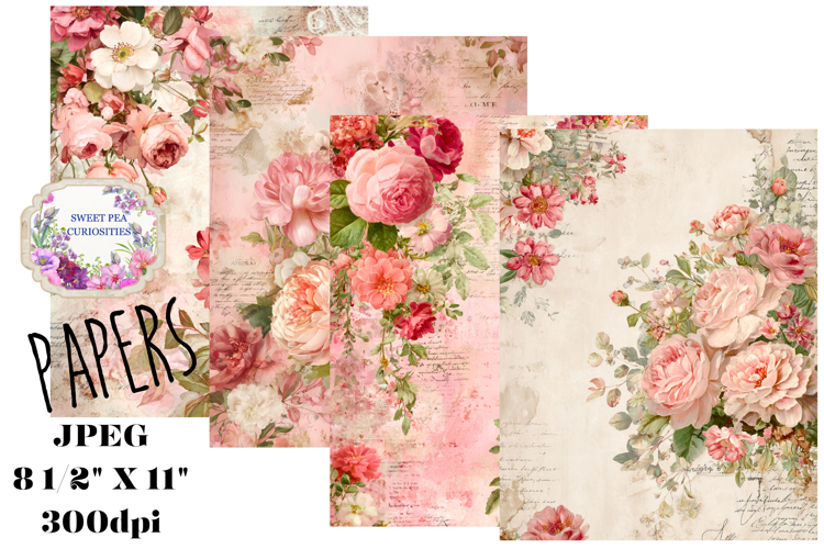 Shabby Chic, Flowers, Papers, Junk Journal, Botanical