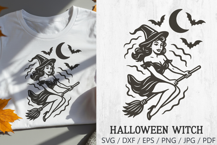 Halloween Retro Witch SVG | Vintage Pin Up Witch on Broom