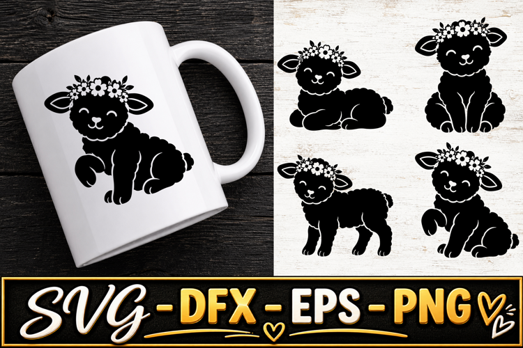 Floral Sheep Black Sheep Farm Animal SVG PNG
