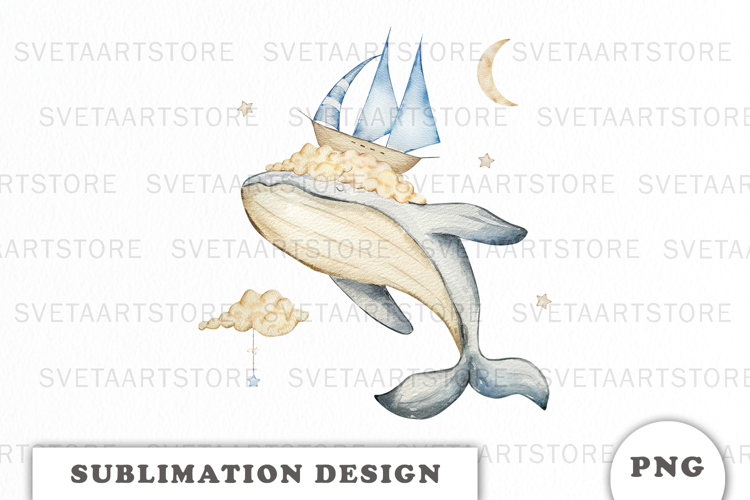 Watercolor Whale Dreams png