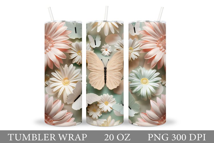 3D Butterflies Tumbler Wrap. Butterfly Tumbler Sublimation