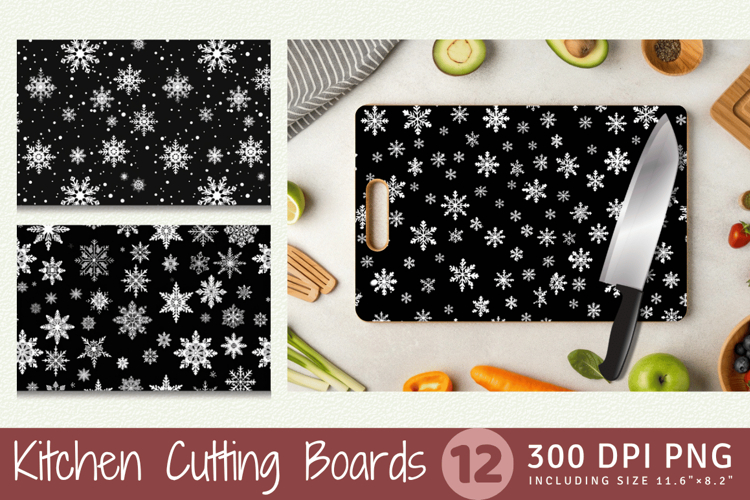 Black & White Snowflakes Cutting Boards sublimation Design