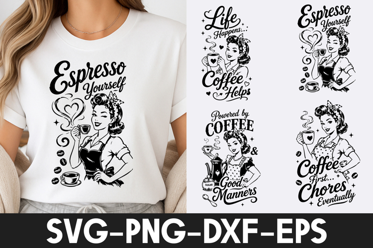 Retro Coffee Lady Vintage Shirt Design SVG